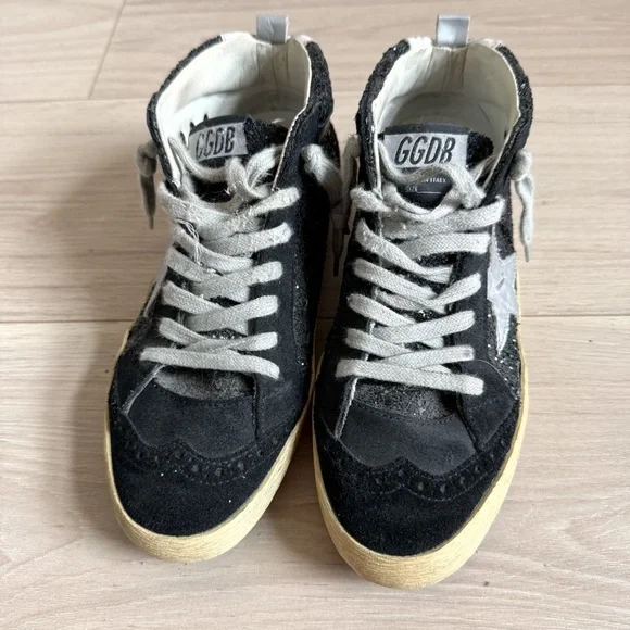 Authentic Golden Goose Mid Stars with Black Glitter Accents Size 37 - Picture 7 of 12
